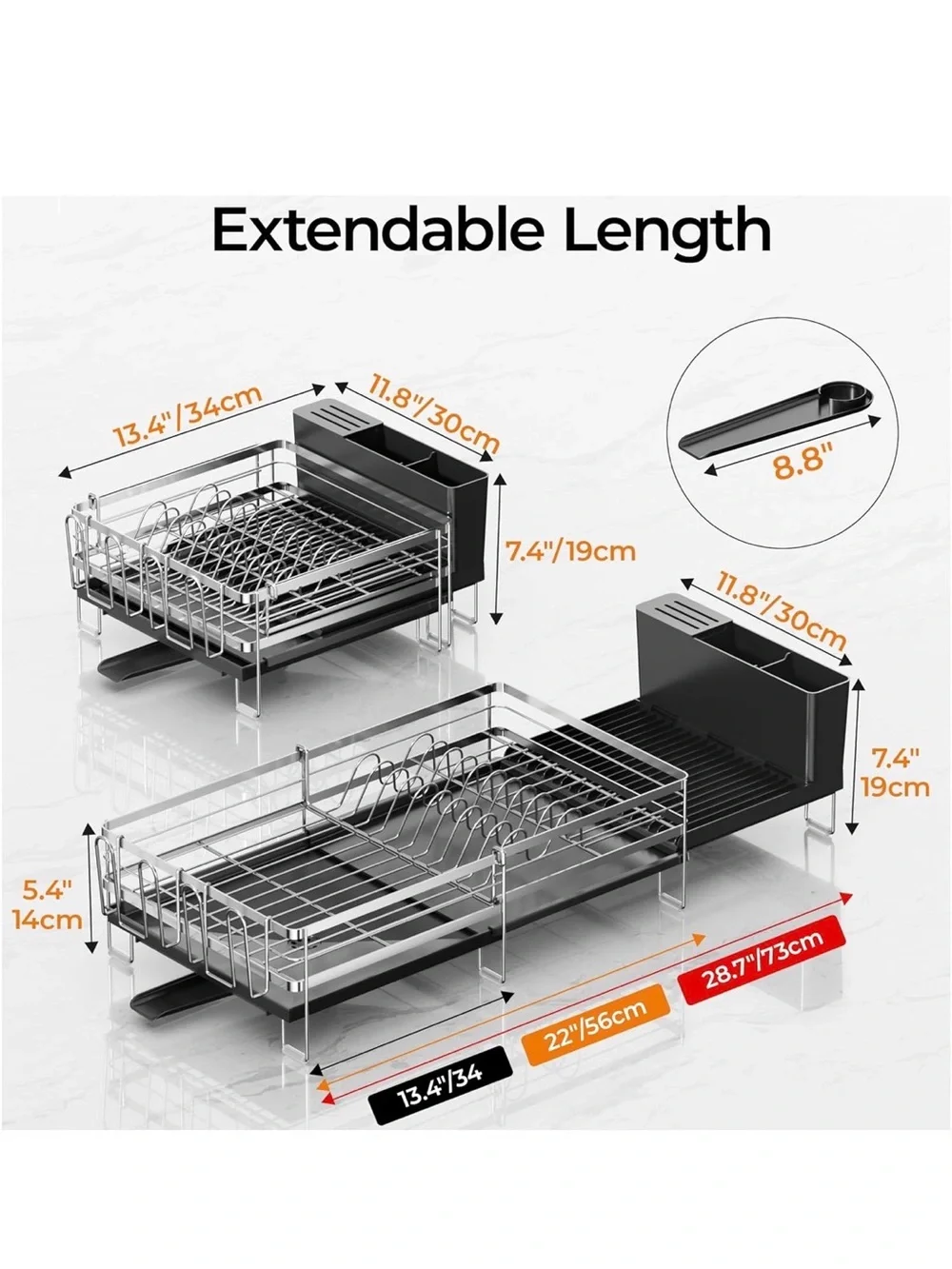 NIB Expandable Counter Dish Drying Rack in Silver, Dish,Utensils,Cups Anti Rust